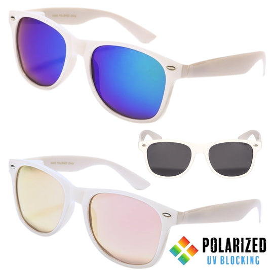 Polarised White Classic Mirror Sunglasses for Men and Women