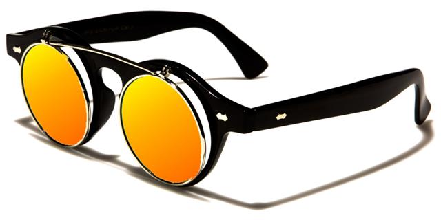 Steampunk Flip Up Retro Round Vintage Sunglasses Black/Silver/Orange Mirror Lens Unbranded w-312-cm-flipa1