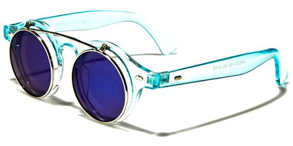 Steampunk Flip Up Retro Round Vintage Sunglasses Blue Tint/Silver/Blue Mirror Lens Unbranded w-312-cm-flipg