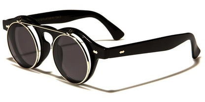 Steampunk Flip Up Retro Round Vintage Sunglasses Black/silver/Smoke Lens Unbranded w-312-flipa