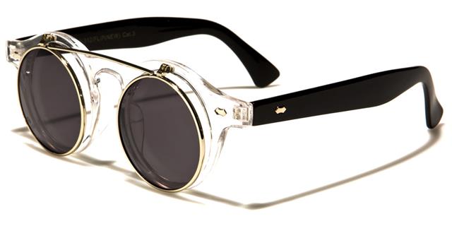 Steampunk Flip Up Retro Round Vintage Sunglasses Clear/Silver/Black Arm/Smoke Lens Unbranded w-312-flipe