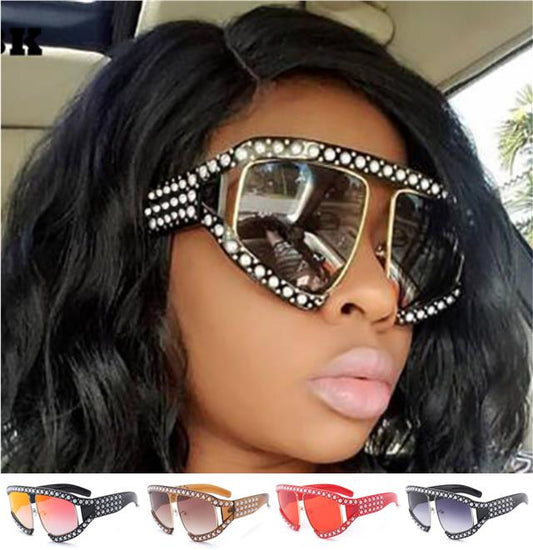 Designer Oversized Pearl Wrap Sunglasses for Women Unbranded 2