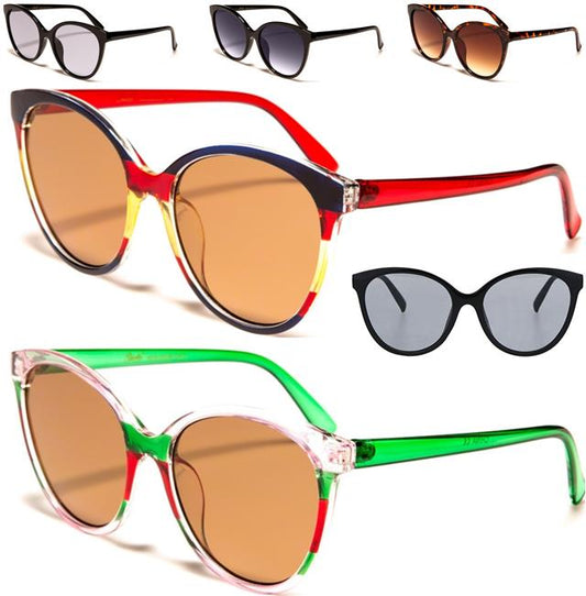 Round Red and Green Retro Cat Eye Sunglasses for Women Giselle 22236
