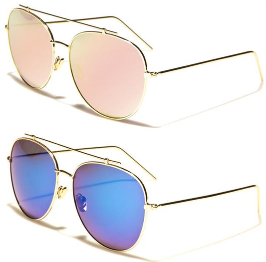 Women's Designer Giselle Flat Lens Mirror Pilot Sunglasses Giselle 28044