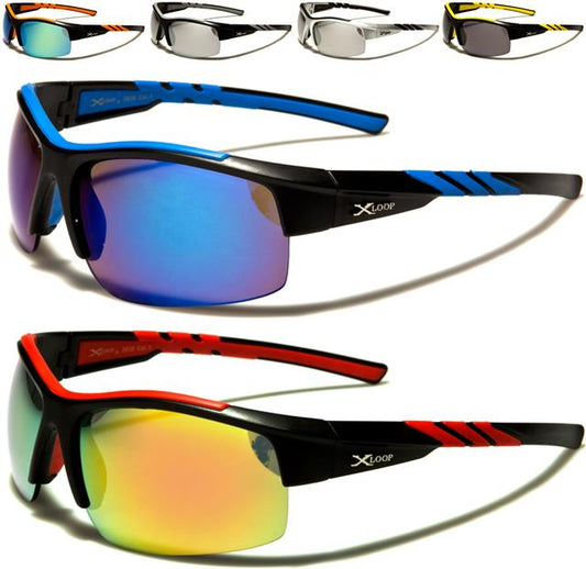 X-Loop Semi-Rimless Mirrored Sports Wrap Around sunglasses for Men x-loop 3608