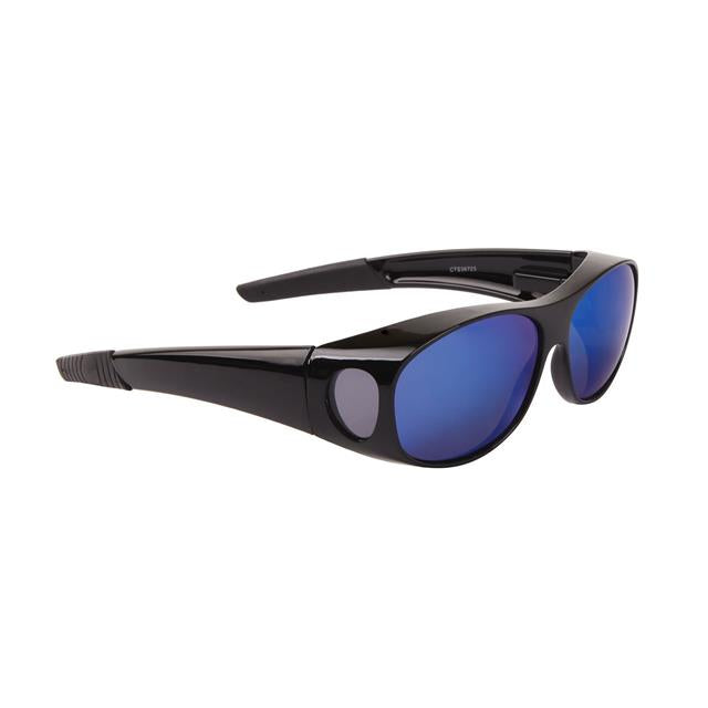 Designer Mirrored Cover Fit Over Glasses Sunglasses Black/Blue Mirror Lens Unbranded 36723-5