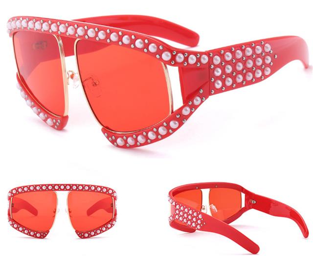 Designer Oversized Pearl Wrap Sunglasses for Women Red Gold Red Lens Unbranded 4