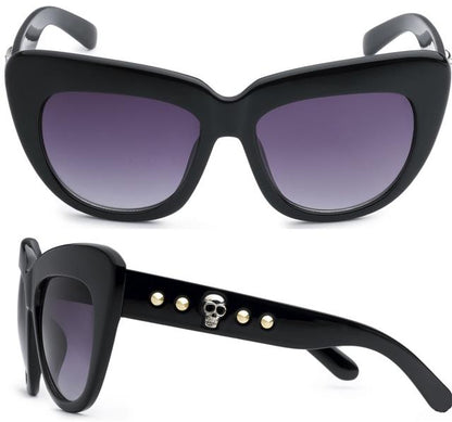 Gothic Skull Logo Big Cat Eye Sunglasses for Women Black Society 5202b