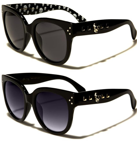 Gothic Skull Logo Emo Cat Eye Sunglasses for Women Black Society 5207