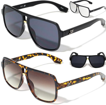 Mens Designer Pilot Flat Top Retro Sunglasses with Oversized Black Frame Dxtreme 5460