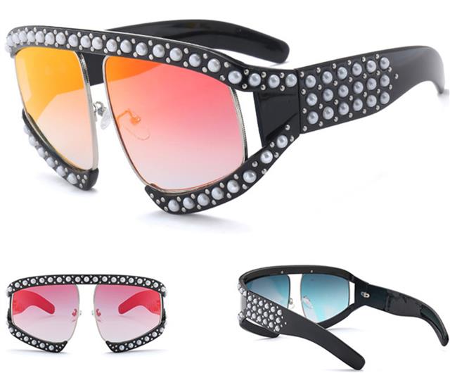 Designer Oversized Pearl Wrap Sunglasses for Women Unbranded 6 Black Silver Orange & Red Mirror Lens