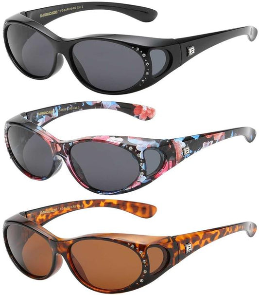 Womens Rhinestone Polarized Cover Over Fit Over your Glasses Polarised Sunglasses Barricade 615RS