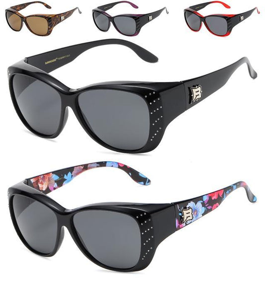 Women's Polarised Butterfly Fit Over Sunglasses Cover Over Glasses Diamante Barricade 617