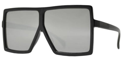 Women's Oversized Square Shield Sunglasses Gloss Black/Silver Mirror Lens Unbranded 7012c