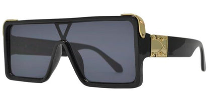 Inspired Shield Style Flat Top Square sunglasses for Men Gloss Black Gold Smoke lens Unbranded 7996b