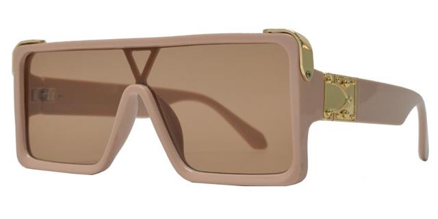 Inspired Shield Style Flat Top Square sunglasses for Men Beige Gold Brown Gradient Lens Unbranded 7996e