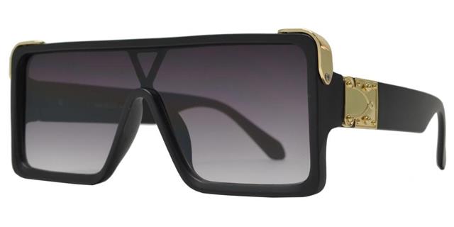 Inspired Shield Style Flat Top Square sunglasses for Men Matt Black Gold Smoke Gradient Lens Unbranded 7996g