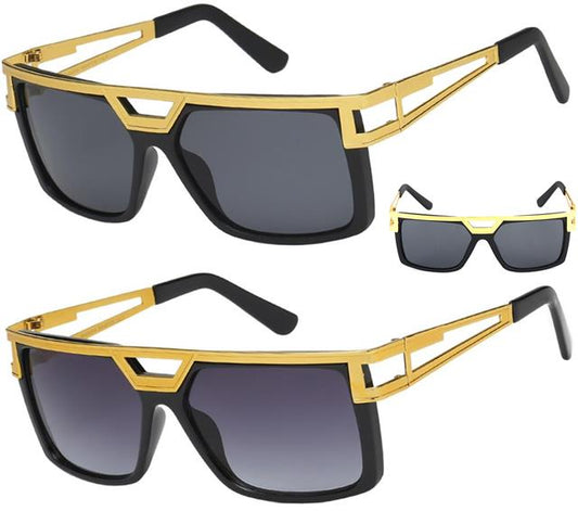 Oversized One Piece Lens Pilot Sunglasses With Accented Gold Brow Bar For Men Manhattan 87039