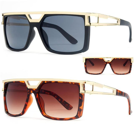 Mens Oversized Flat top Pilot Sunglasses with Gold accented brow bar Unbranded 8976-0