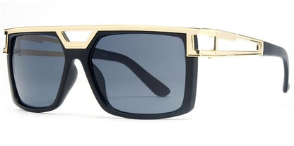 Mens Oversized Flat top Pilot Sunglasses with Gold accented brow bar Matt Black Gold Smoke Lens Unbranded 8976-1