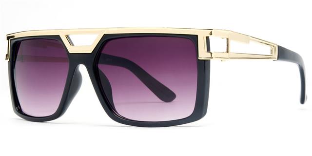 Mens Oversized Flat top Pilot Sunglasses with Gold accented brow bar Gloss Black Gold Smoke Purple Gradient Lens Unbranded 8976-2