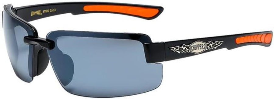Biker Semi-Rimless Choppers Sports Sunglasses for Men Gloss Black Orange Smoke Lens Choppers 8CP6726-1