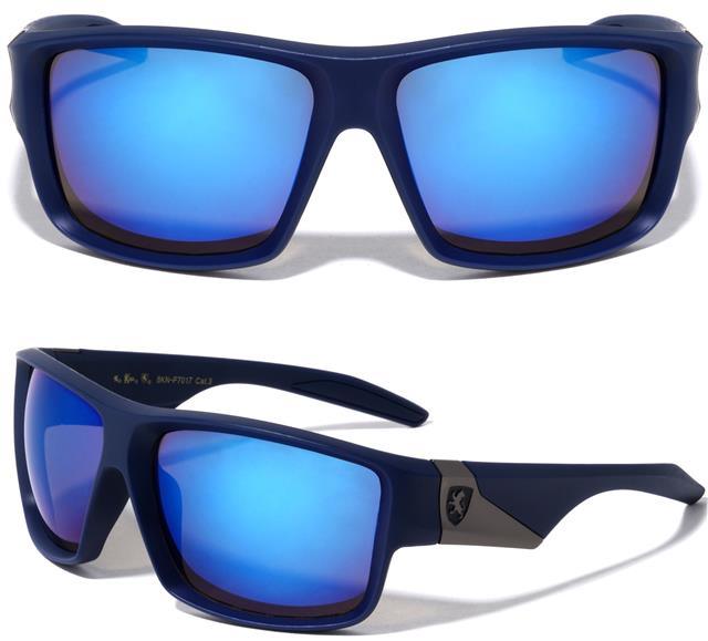 Men's Large Sports Khan Wrap Around Luxury Designer sunglasses UV400 Matt Blue Blue Mirror Khan 8KN-P7019-09