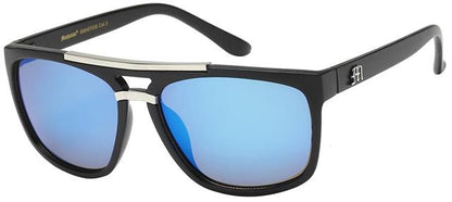 Mens Retro Vintage Classic Brow Bar Sunglasses Matt Black Silver Blue Mirror Lens Manhattan 8MH870365