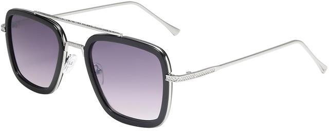 Men's Retro Vintage Flat Top Pilot Sunglasses Gloss Black Silver Gradient Smoke Lens Manhattan 8MH87047-1