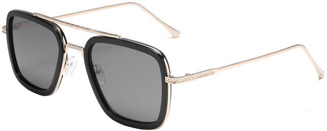 Men's Retro Vintage Flat Top Pilot Sunglasses Manhattan 8MH87047-4 Gloss Black Gold Smoke Lens