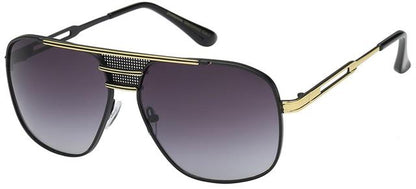 Designer Flat Top Shield Retro Pilot Sunglasses for Men Matt Black Gold Smoke Gradient Lens Manhattan 8MH880421