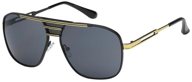 Designer Flat Top Shield Retro Pilot Sunglasses for Men Matt Black Gold Dark Smoke Lens Manhattan 8MH880423