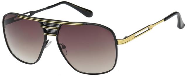 Designer Flat Top Shield Retro Pilot Sunglasses for Men Matt Black Gold Brown Gradient Lens Manhattan 8MH880424