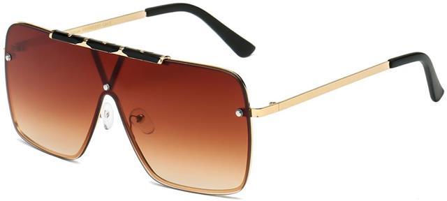 Men's Modern Flat Top Large Shield Pilot Sunglasses with Brow Bar Gold Black Brown Gradient Lens Manhattan 8MH88050-1
