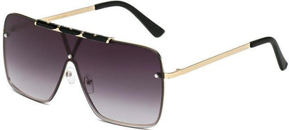 Men's Modern Flat Top Large Shield Pilot Sunglasses with Brow Bar Gold Black Smoke Gradient Lens Manhattan 8MH88050-3