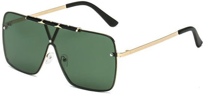 Men's Modern Flat Top Large Shield Pilot Sunglasses with Brow Bar Gold Black Green Lens Manhattan 8MH88050-4