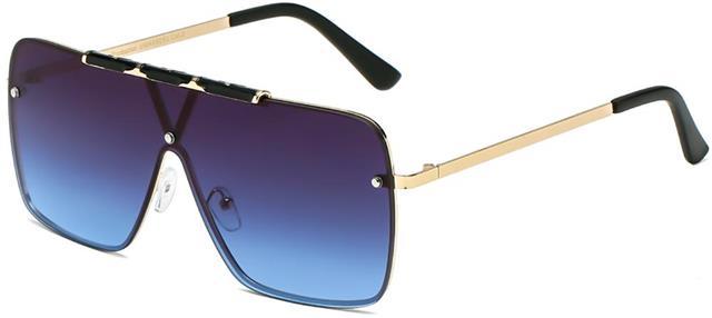 Men's Modern Flat Top Large Shield Pilot Sunglasses with Brow Bar Gold Black Blue Lens Manhattan 8MH88050-5