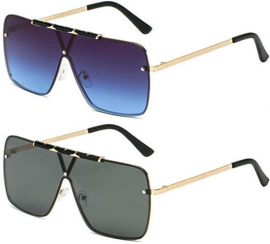 Men's Modern Flat Top Large Shield Pilot Sunglasses with Brow Bar Manhattan 8MH88050