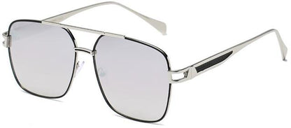 Men's Modern Flat Lens Pilot Sunglasses with Brow Bar Gold Black Silver Mirror Lens Manhattan 8MH88051-1