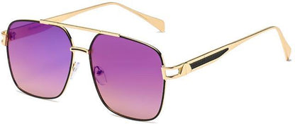 Men's Modern Flat Lens Pilot Sunglasses with Brow Bar Gold Black Purple Lens Manhattan 8MH88051-2