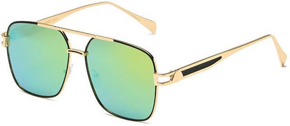 Men's Modern Flat Lens Pilot Sunglasses with Brow Bar Gold Black Yellow Green Mirror Lens Manhattan 8MH88051-3