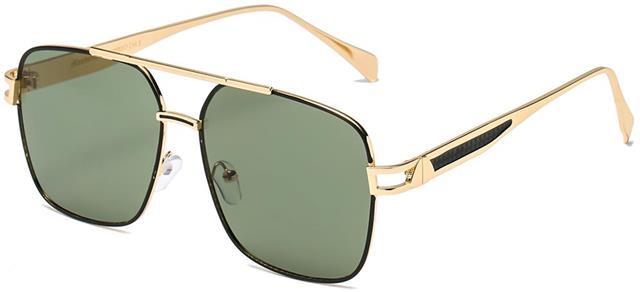 Men's Modern Flat Lens Pilot Sunglasses with Brow Bar Gold Black Green Lens Manhattan 8MH88051-6