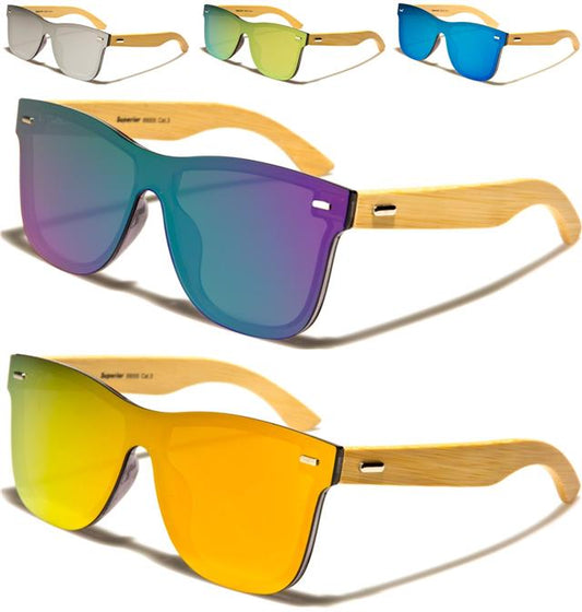 Men's Women's Wooden Bamboo Visor Futuristic Mirror Classic Sunglasses Superior 8SUP89005