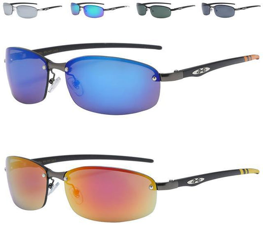 Men's Oval sports Semi-Rimless Xloop Mirrored Sunglasses X-Loop 8XL1447