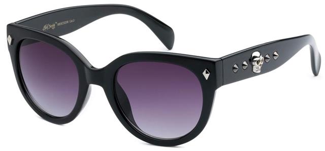 Gothic Skull Logo Round Cat Eye Sunglasses for Women Black Smoke Gradient Lens Black Society 8bsc52061
