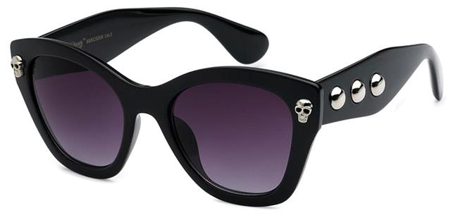 Gothic Skull Logo Cat Eye Emo classic Sunglasses for Women Black Smoke Gradient Lens Black Society 8bsc52091