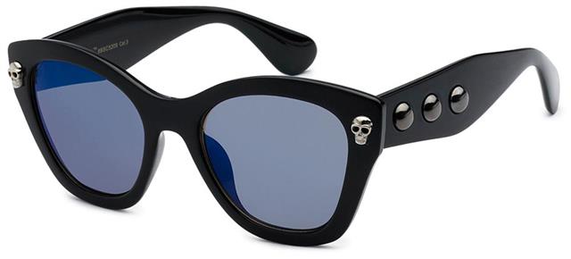 Gothic Skull Logo Cat Eye Emo classic Sunglasses for Women Black Blue Mirror Lens Black Society 8bsc52093