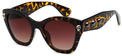 Gothic Skull Logo Cat Eye Emo classic Sunglasses for Women Tortoise Brown Brown Gradient Lens Black Society 8bsc52094