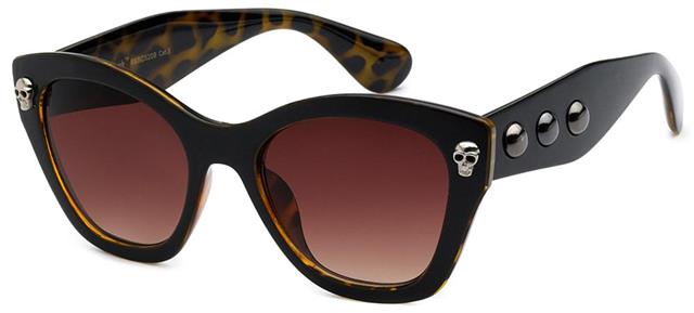 Gothic Skull Logo Cat Eye Emo classic Sunglasses for Women Black & Light Tortoise Print Brown Gradient Lens Black Society 8bsc52095