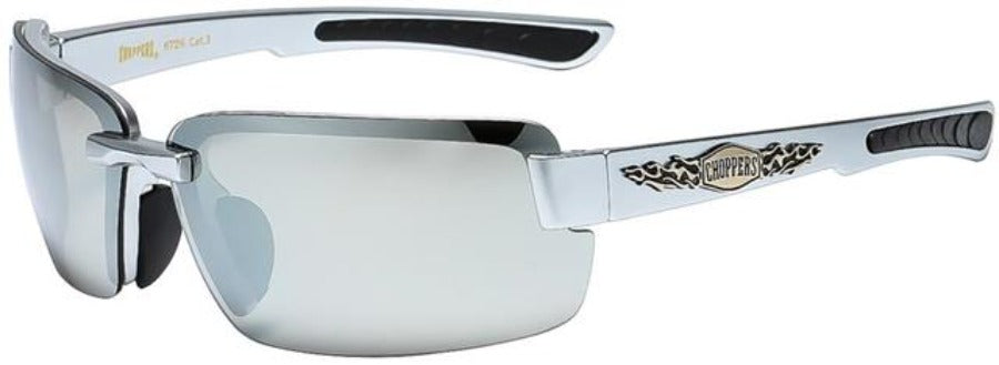 Biker Semi-Rimless Choppers Sports Sunglasses for Men Silver Silver Mirror Lens Choppers 8cp6726-3